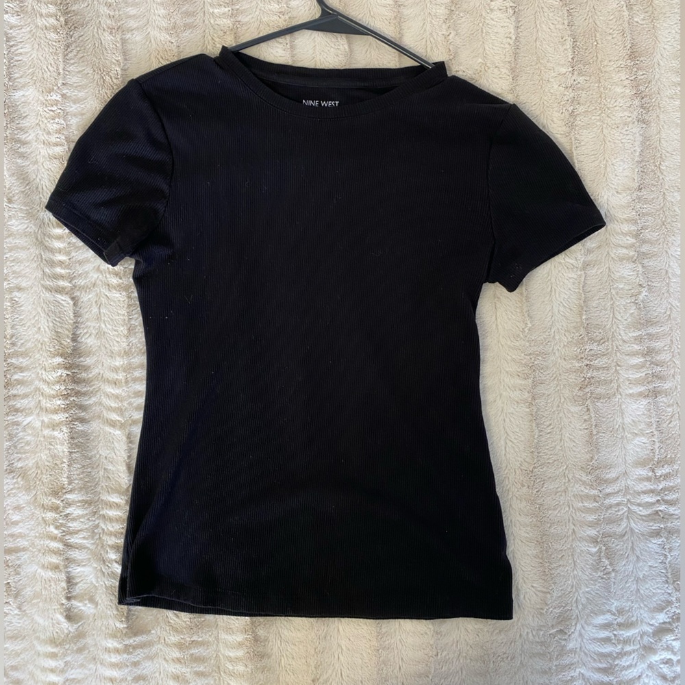 Nine West Tight Fitted Black Short Sleeve Top